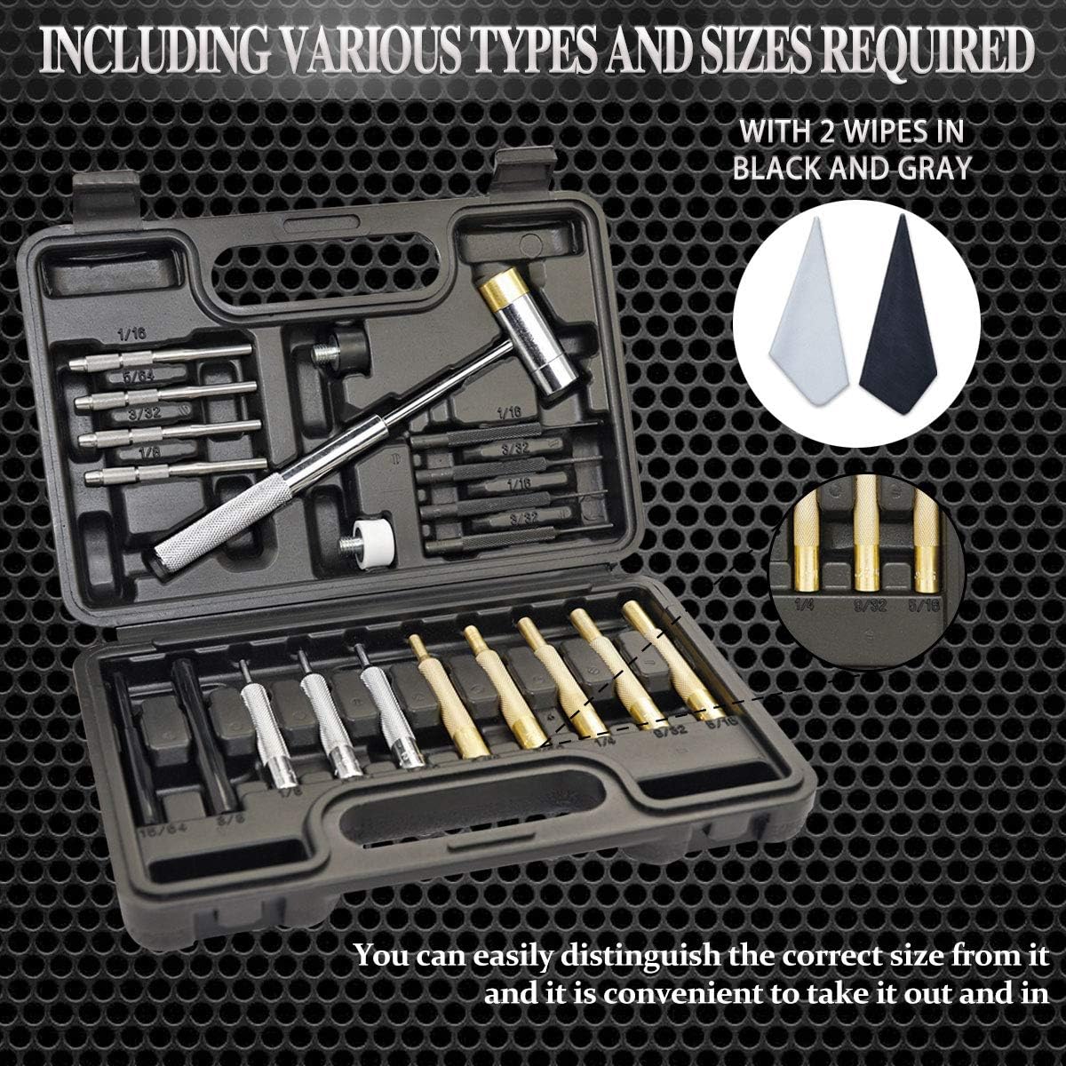 BESTNULE Punch Set, Punch Tools, Roll Pin Punch Set, Made of Solid Material Including Steel Punch and Hammer, Ideal for Machinery Mainte