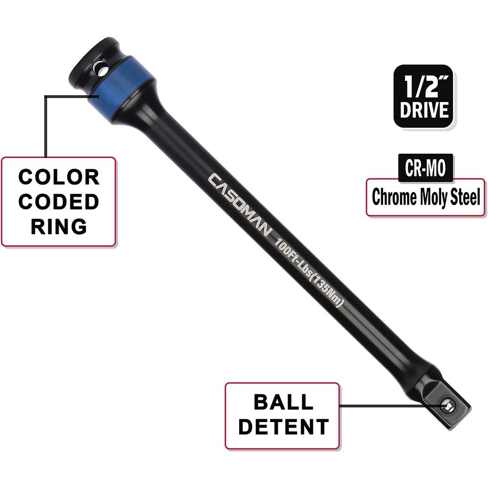 5PCS 1/2 in. Drive Torque Limiting Extension Bar Set, 65-140 5PCS 1/2 in. Drive Torque Limiting Extension Bar Set, 65-140