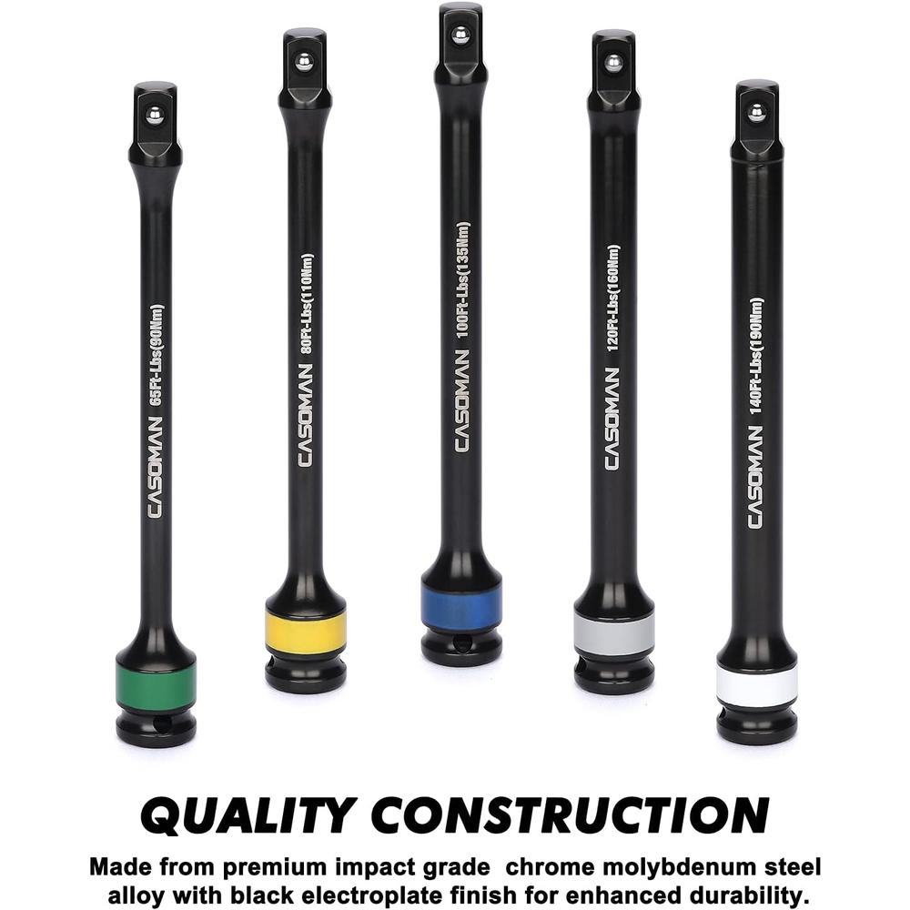CASOMAN 5 Piece 1 2 Drive Torque Limiting Extension Bar Set 65 To 140 casoman-5-piece-1-2-drive-torque-limiting-extension-bar-set-65-to-140