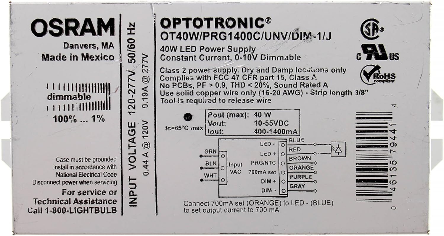 Osram OT40W/PRG1400C/UNV/DIM-1/J Optotronic 40W Programmable Led Power Supply