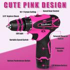 Thinklearn Pink Drill Set for Women, 137 Piece Hand and Power Tool Set with  12V Cordless