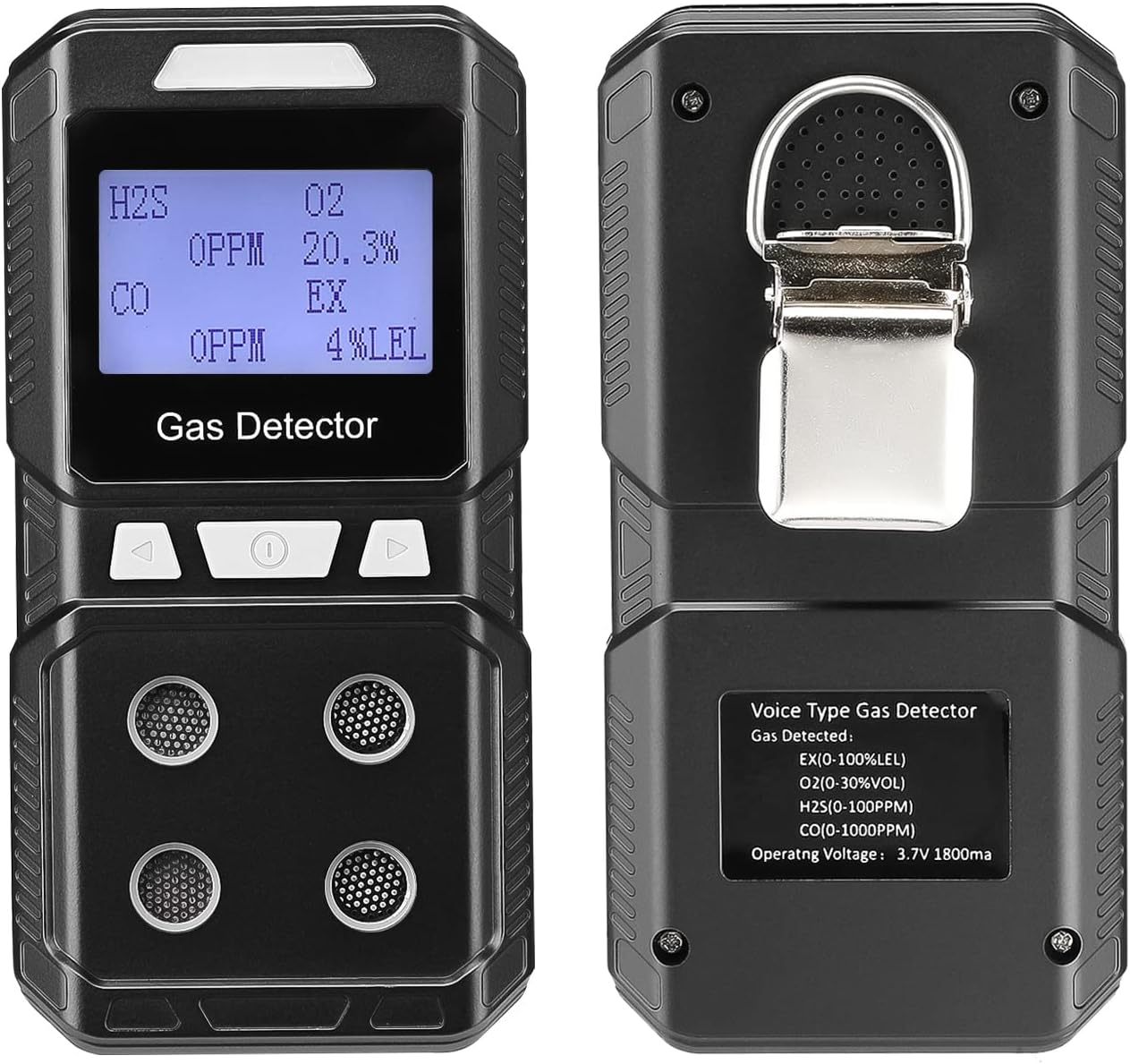 Seesii Portable 4 Gas Detector, Rechargeable Multi Gas Monitor Air