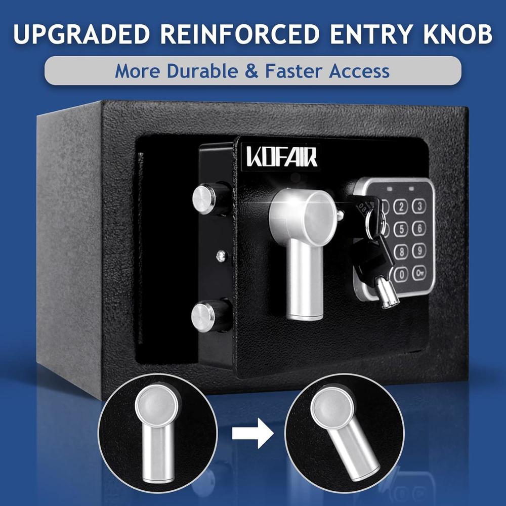 Kofair Small Safe Box for Home Safe, Personal Safe Box for Money Safe, Steel Mini Safe Box with Keys, Digital Safety Box with Sensor L