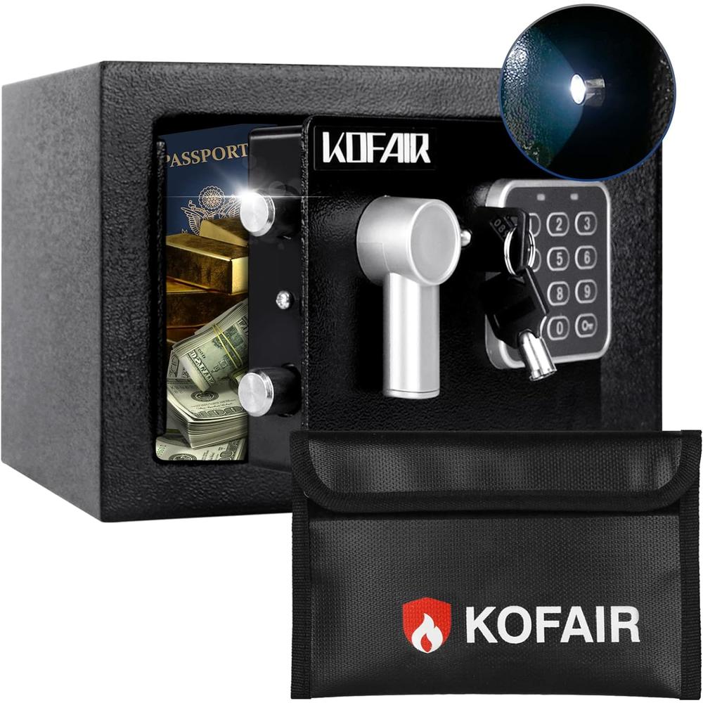 Kofair Small Safe Box for Home Safe, Personal Safe Box for Money Safe, Steel Mini Safe Box with Keys, Digital Safety Box with Sensor L