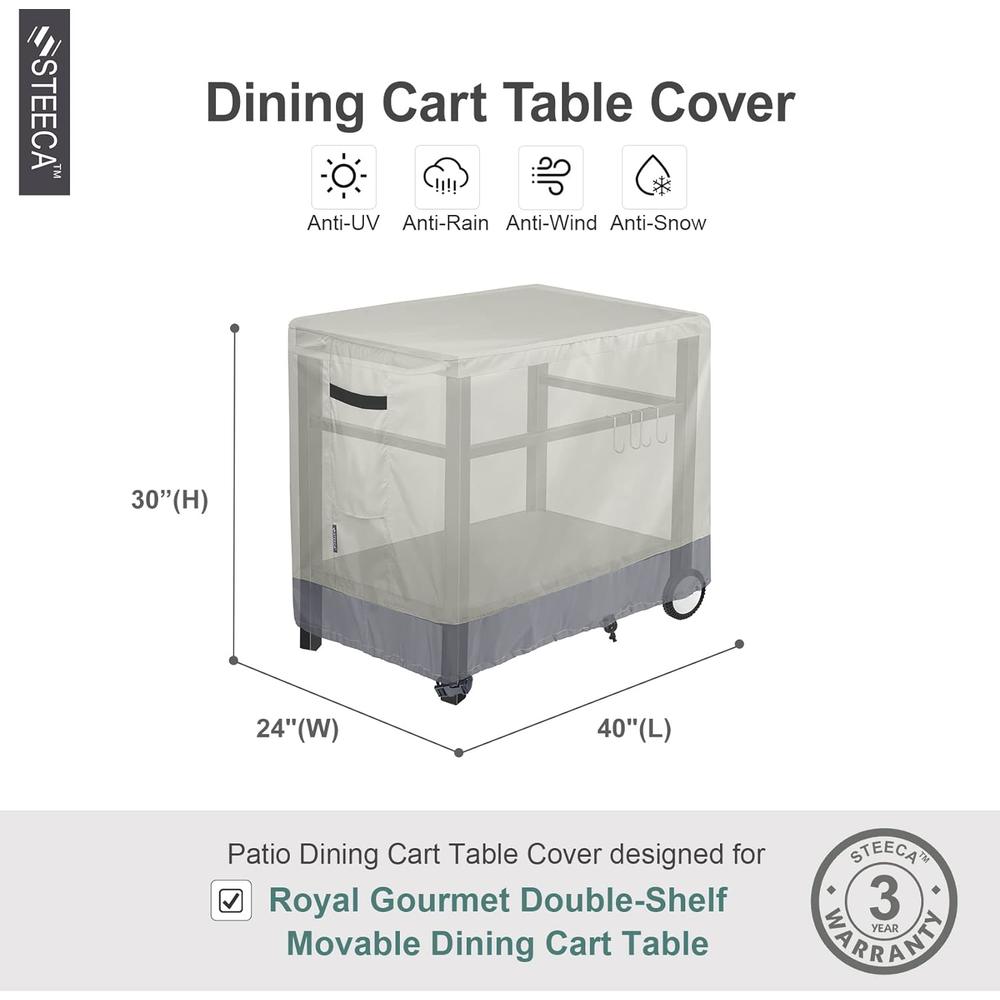 Generic STEECA Patio Prep Table Cover for Royal Gourmet Double-Shelf Movable Dining Cart Table, Waterproof Outdoor Dining Cart Table Co