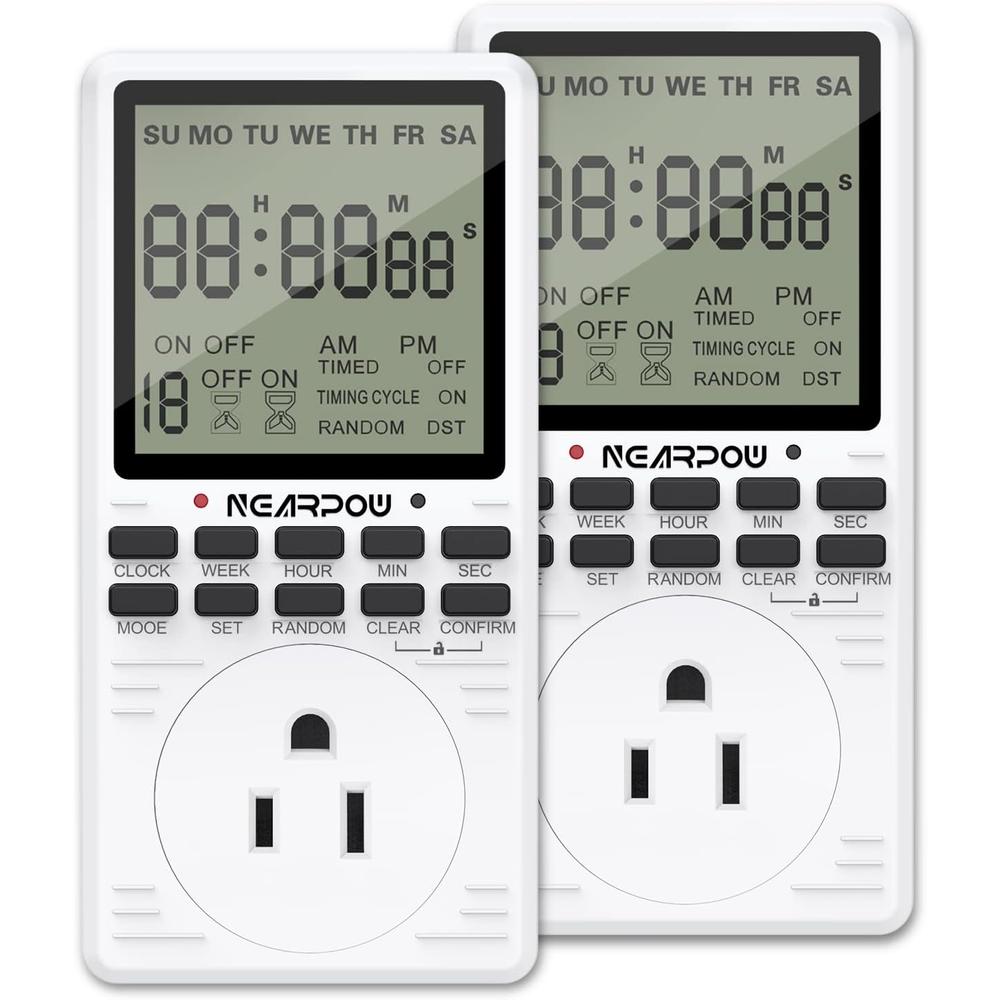 NearPow [2 Pack] Outlet Timer,  Multifunctional Programmable Timer with Countdown and 7-Day Digital Infinite Repeat Cycle Intermittent,