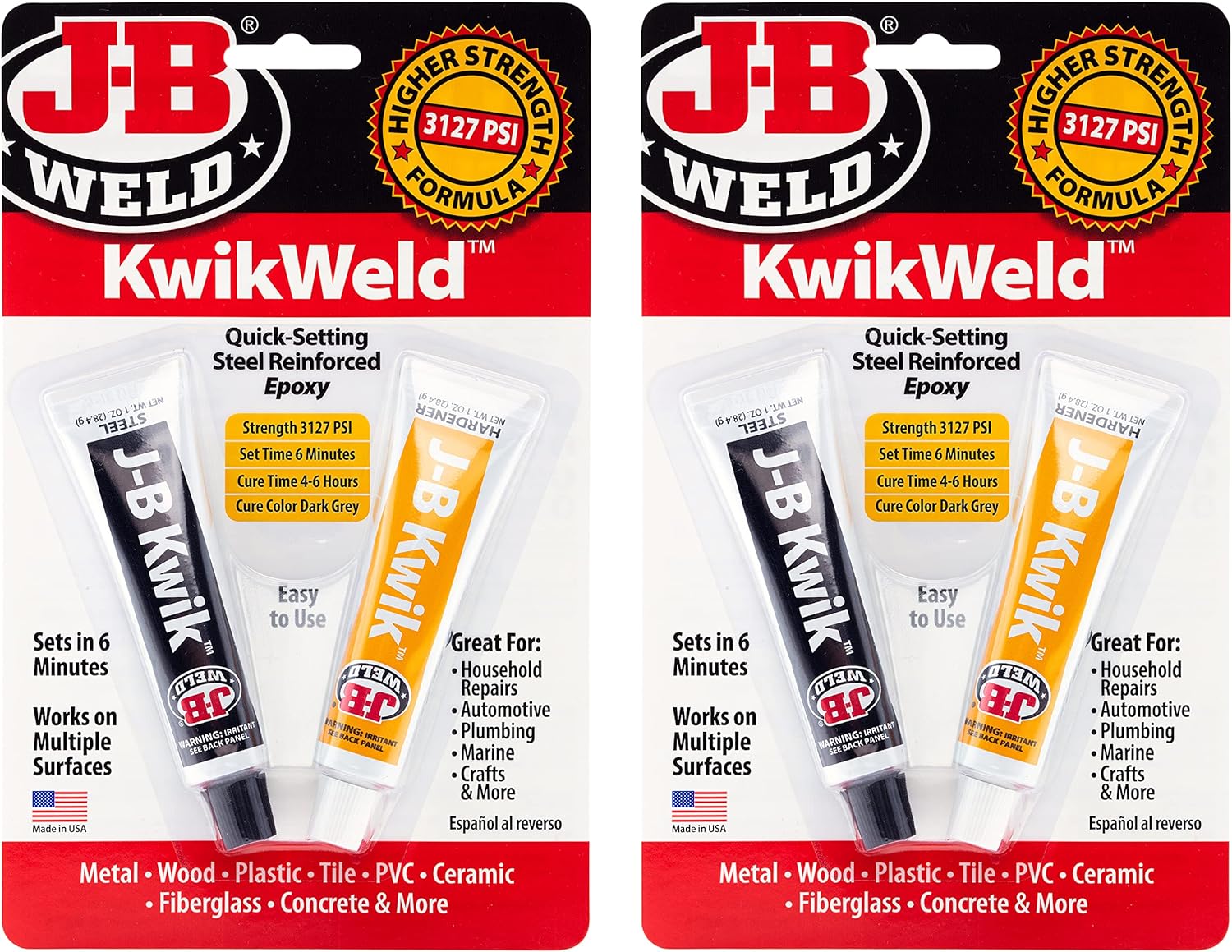 JB Weld J-B Weld KwikWeld, 6 Minute Set Epoxy, Steel Reinforced Epoxy, High Strength - 2 Pack, Dark Grey (8276-2)