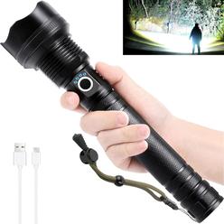 BERCOL Led Flashlights High Lumens Rechargeable, Powerful 100000 Lumens Super Bright Flashlight with USB Cable, 3 Modes Zoomable Water