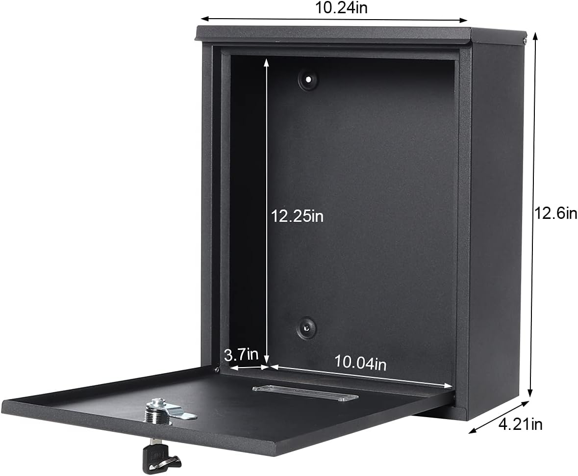Decaller Mailbox Wall Mount with Key Lock,  Mailboxes for Outside, 12.6 x 10.24 x 4.21 Inch, Black