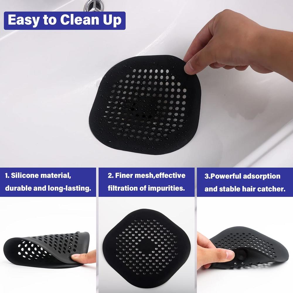 Feki Yigo Drain Hair Catcher,Square Drain Cover for Shower Durable Silicone Hair Stopper with 4 Suction Cups Easy to Install and Clean Su