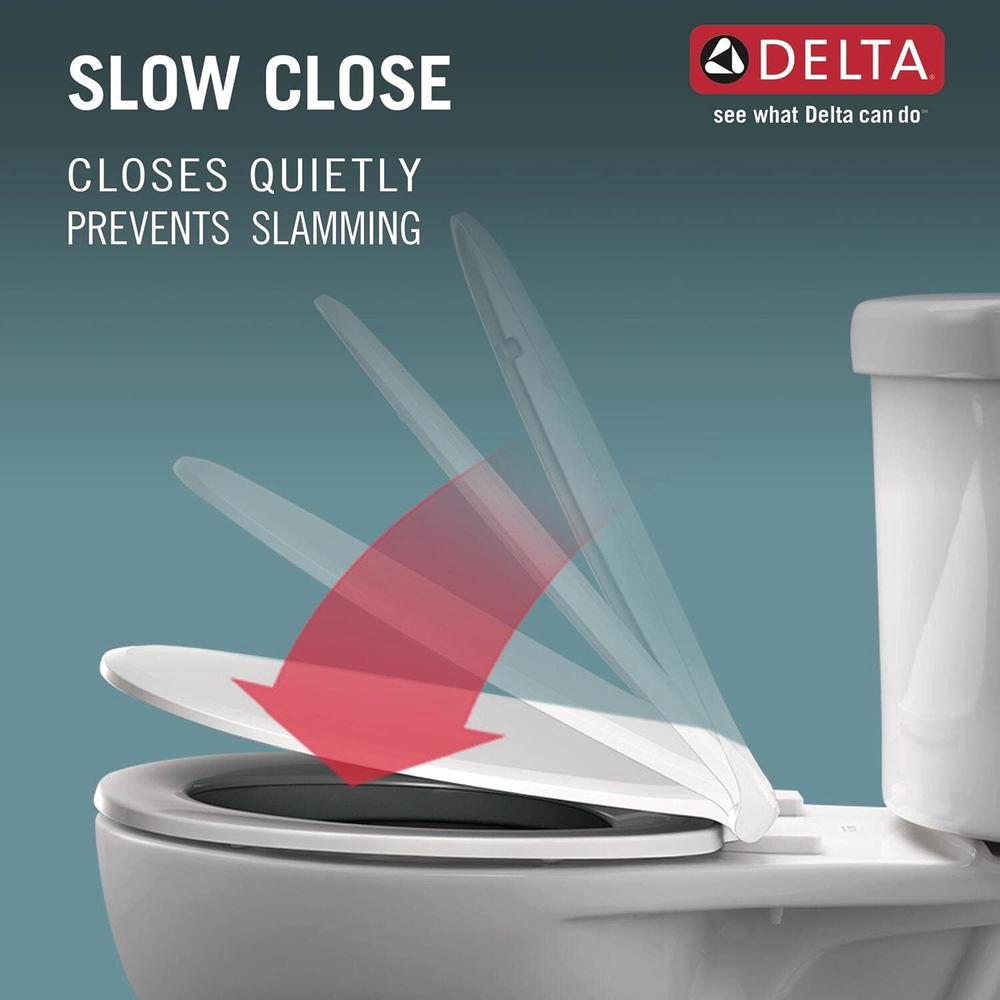 Delta Faucet Delta -Faucet Wycliffe Slow Close Round Toilet Seat with Non-Slip Seat Bumpers, Soft Close Toilet Seat Round, Toilet Seat Slow