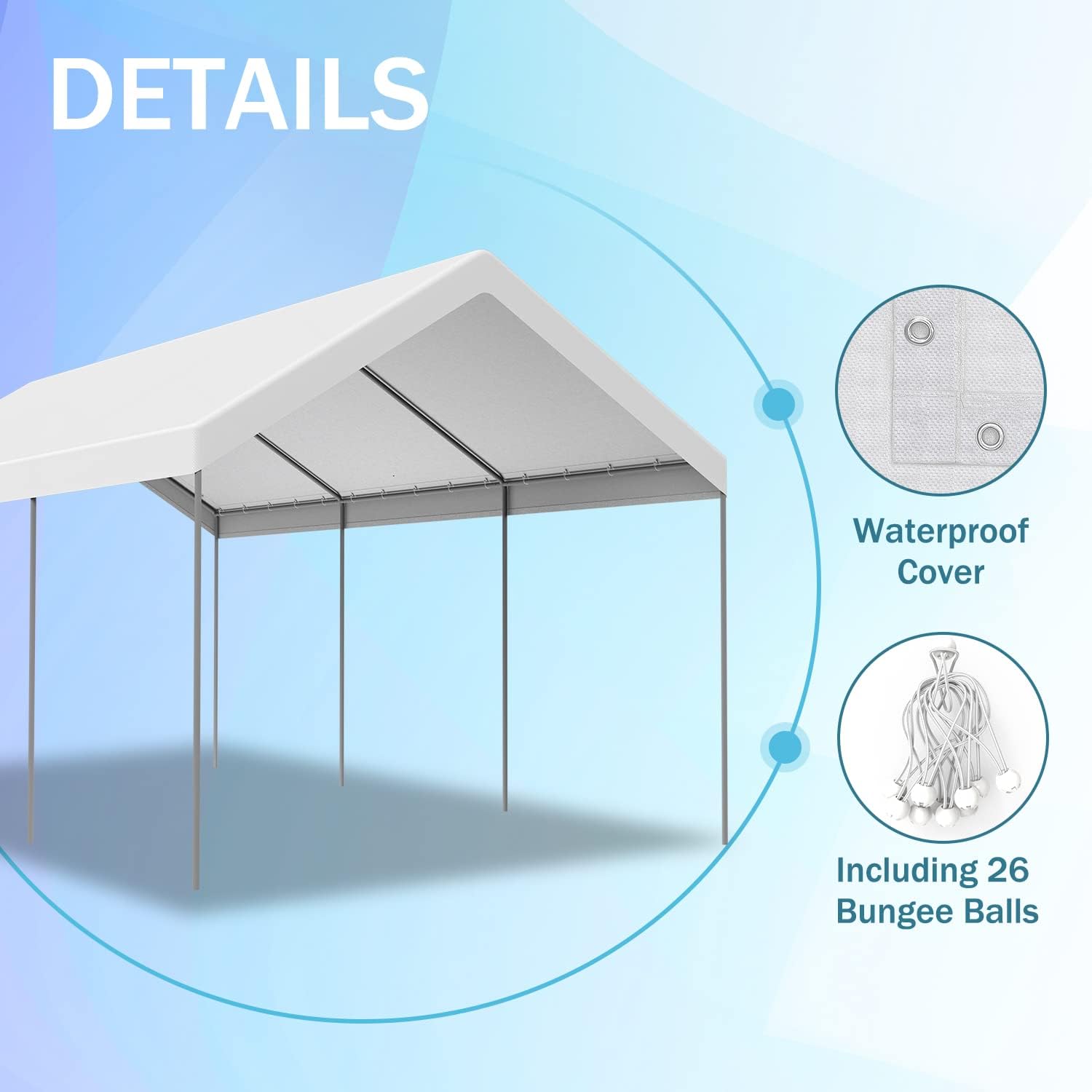 Dreamall Direct 10'x20' Carport Car Replacement Canopy Cover Outdoor for Tent Party Top Garage Shelter Cover with 26 Ball Bungees(Only Cover, F