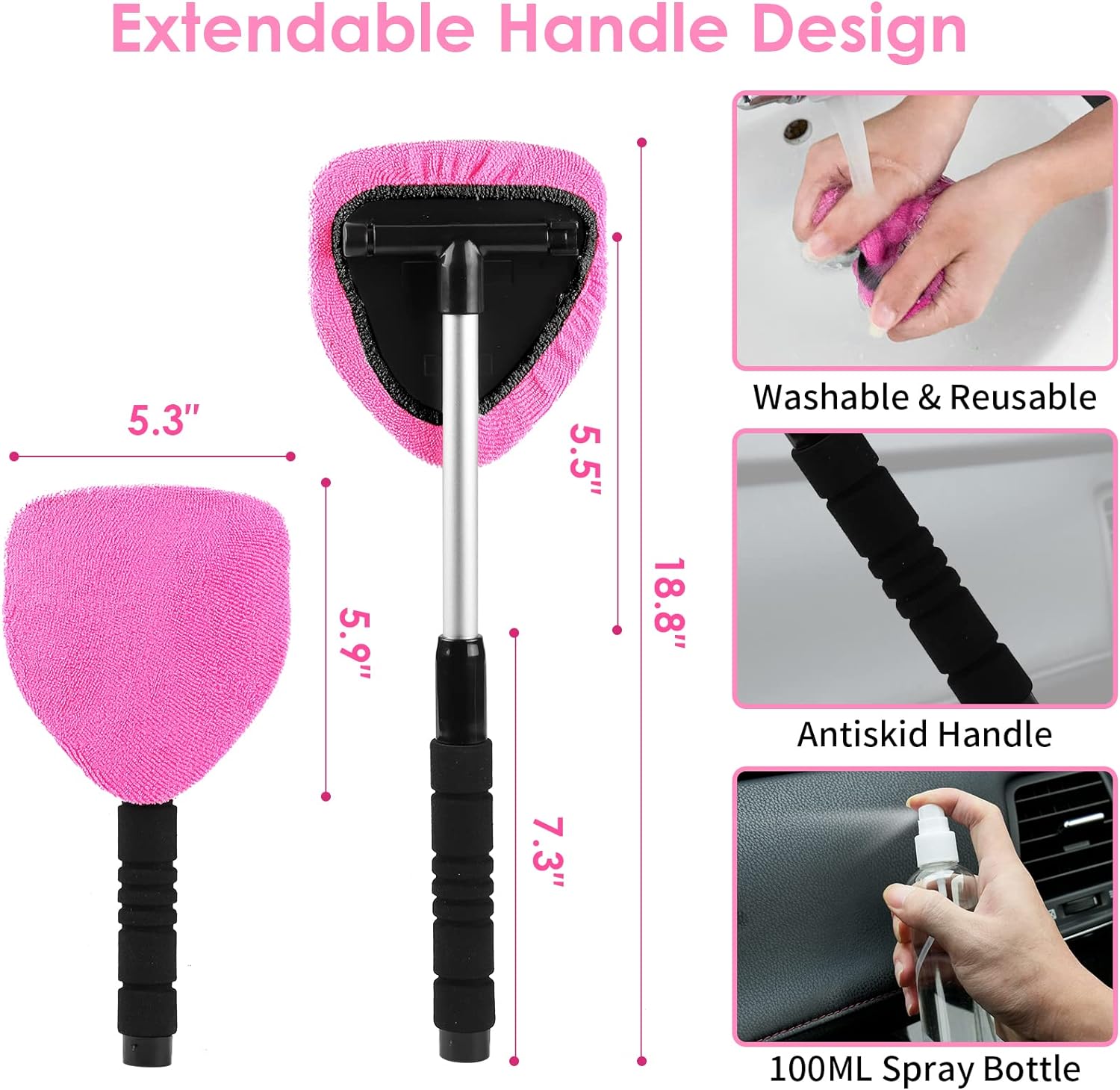 vioview Pink Interior Car Cleaning Kit, Car Interior Detailing Kit with  Windshield Cleaning Tool, Detailing Brush Set, Cleaning