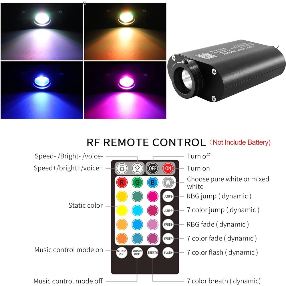 ATOKEE 16W Sound Activated Fiber Optic Light Engine, Bluetooth App / RF Remote Control for Starlight Headliner, Car Plug
