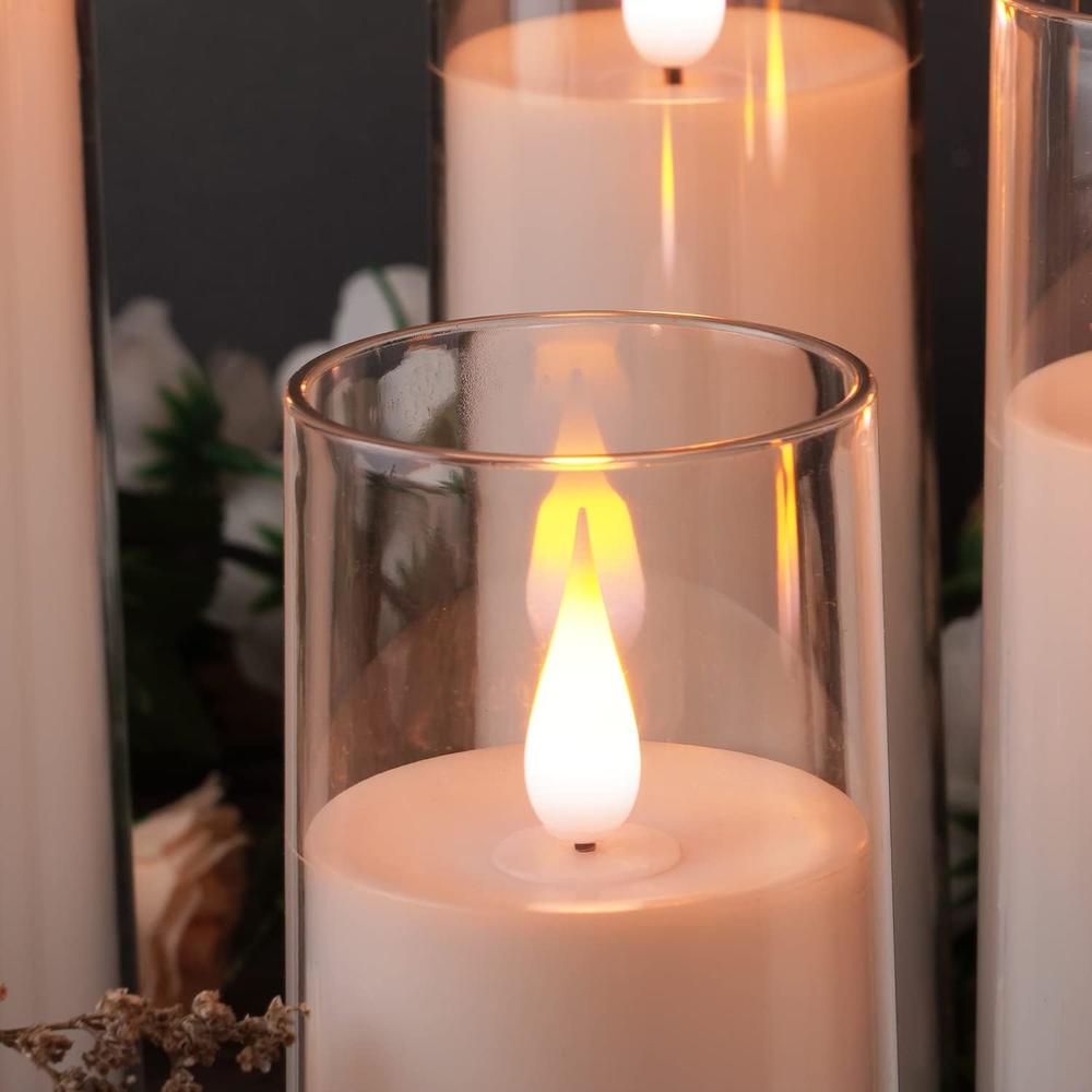 aMagic Pure White Flameless Candles, Battery Operated Candles, Flickering LED Pillar Candles with Remote Control and Timer, 3D Wick, Y