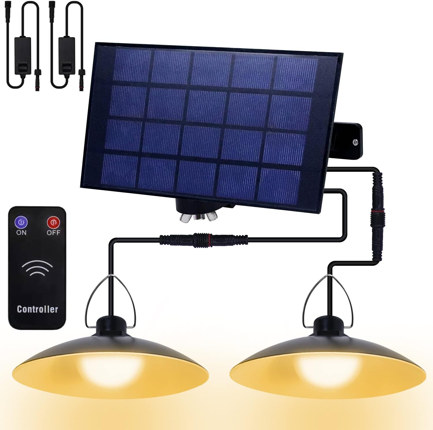 Rosnek Solar Shed Light 2 Heads, Solar Pendant Security Lights Indoor Outdoor IP65 Waterproof,Solar Powered Porch Hanging Light Solar