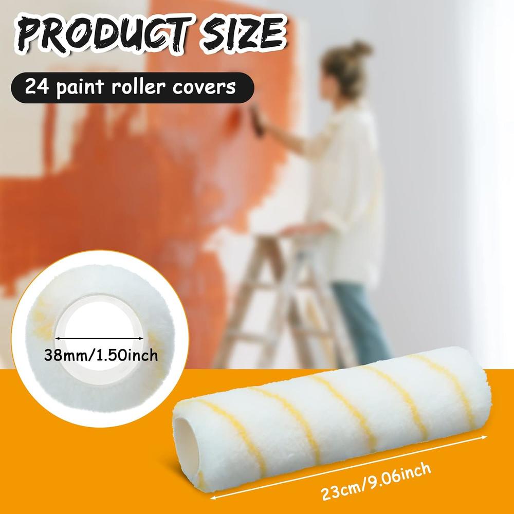 Gandeer 24 Pack Paint Roller Covers 9 x 3/8 Inch Microfiber Covers for Paint Roller for Painting Walls Ceilings, Home Painting Supplies