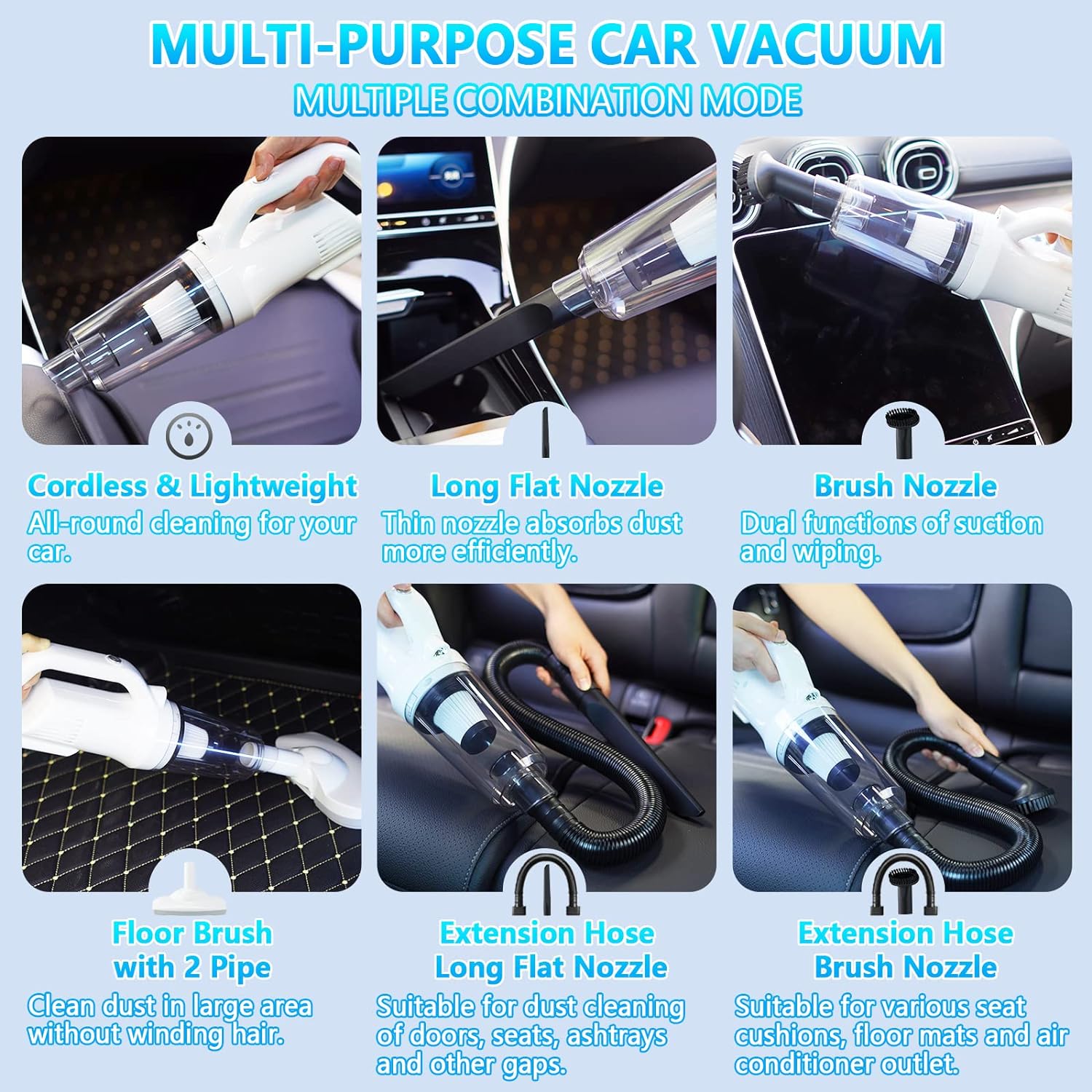 Lalurten Car Vacuum Cleaner High Power Cordless 12KPA Suction, Car Vacuum Cordless Rechargeable with 6000mAh Battery