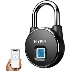 Mypin Fingerprint Padlock, Smart Keyless Bluetooth Lock APP/Fingerprint Unlock Anti-Theft Padlock Door Luggage Case Lock for Android
