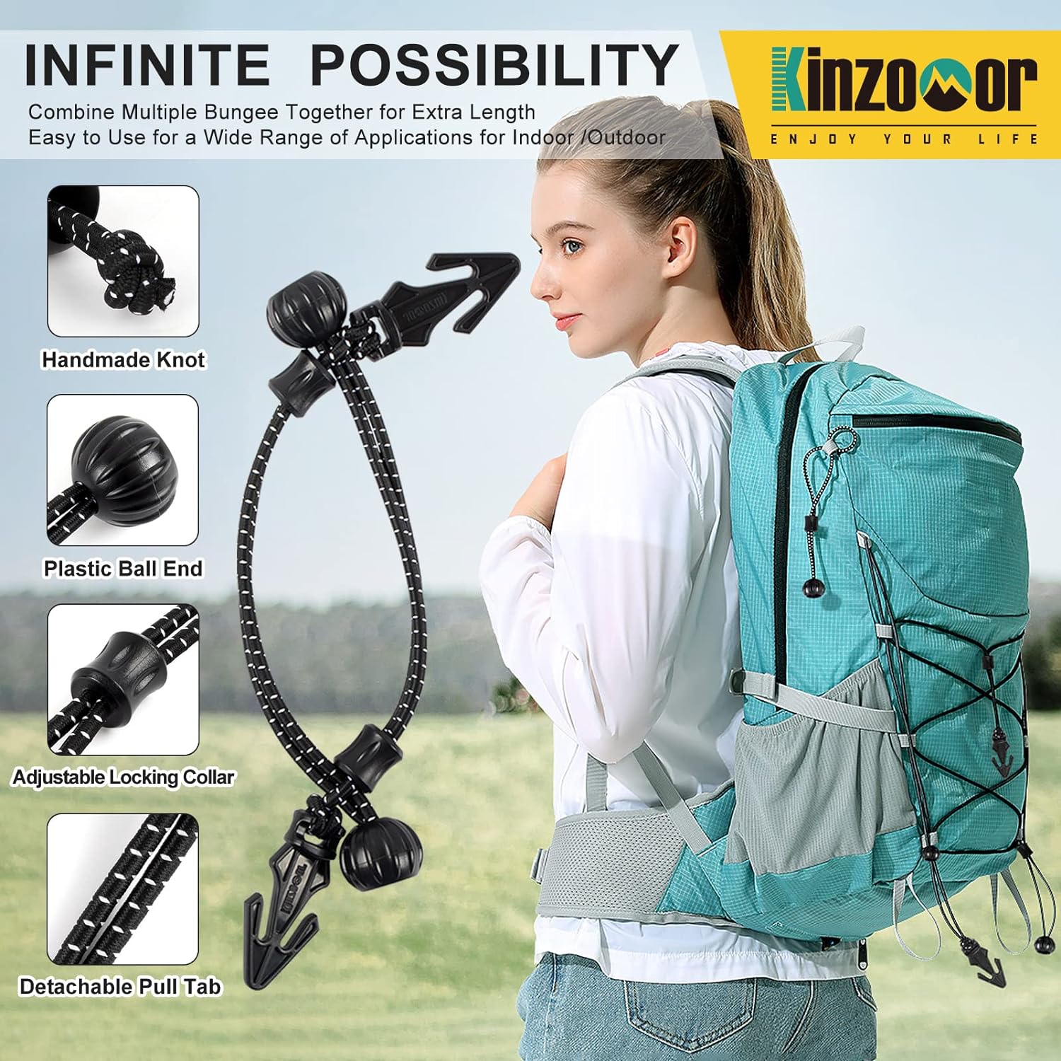 Kinzomor [2022 Newest] Ball Bungee Cords, Ball Tie Down Bungee System Adjustable Bungee Cords with Ball Ties to Bundled Objects,for Expl