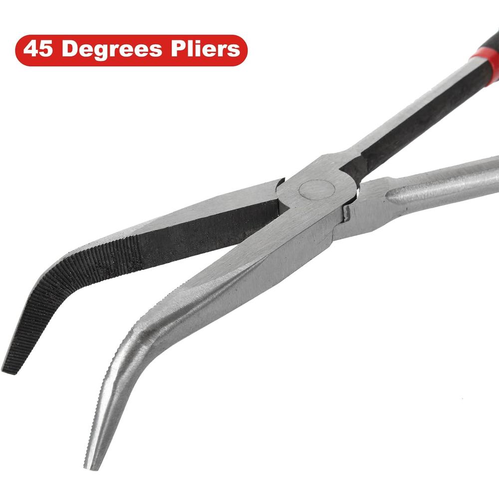 DAJAVE 11 inch Needle Nose Pliers Set, 4 Pack Long Nose Pliers Set, Straight Long Needle Nose Pliers, 45 Degree Pliers, 90 Degree Need