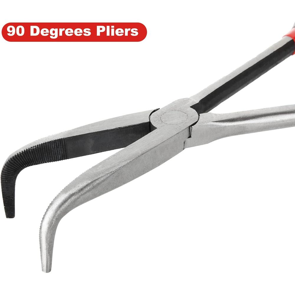 HEIHAK 3-Piece 16 Inch Long Needle Nose Pliers Set - Straight, 45 & 90 Degree Angles For Tight Spaces, Comfort Grip Handles
