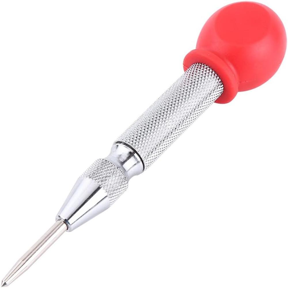 Hilitand Spring Loaded Center Punch, Automatic Center Punch with HSS Tip Protective Cap Metal Working Punching Marking Tool(Silver + Red