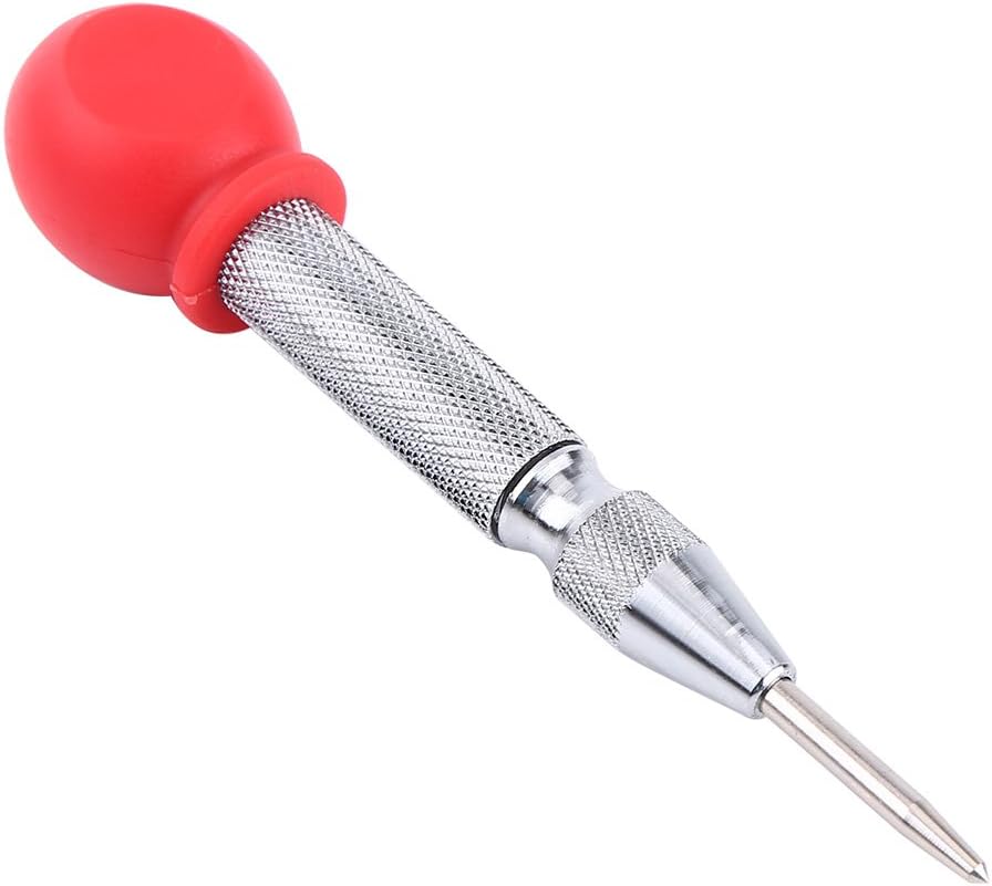 Hilitand Spring Loaded Center Punch, Automatic Center Punch with HSS Tip Protective Cap Metal Working Punching Marking Tool(Silver + Red