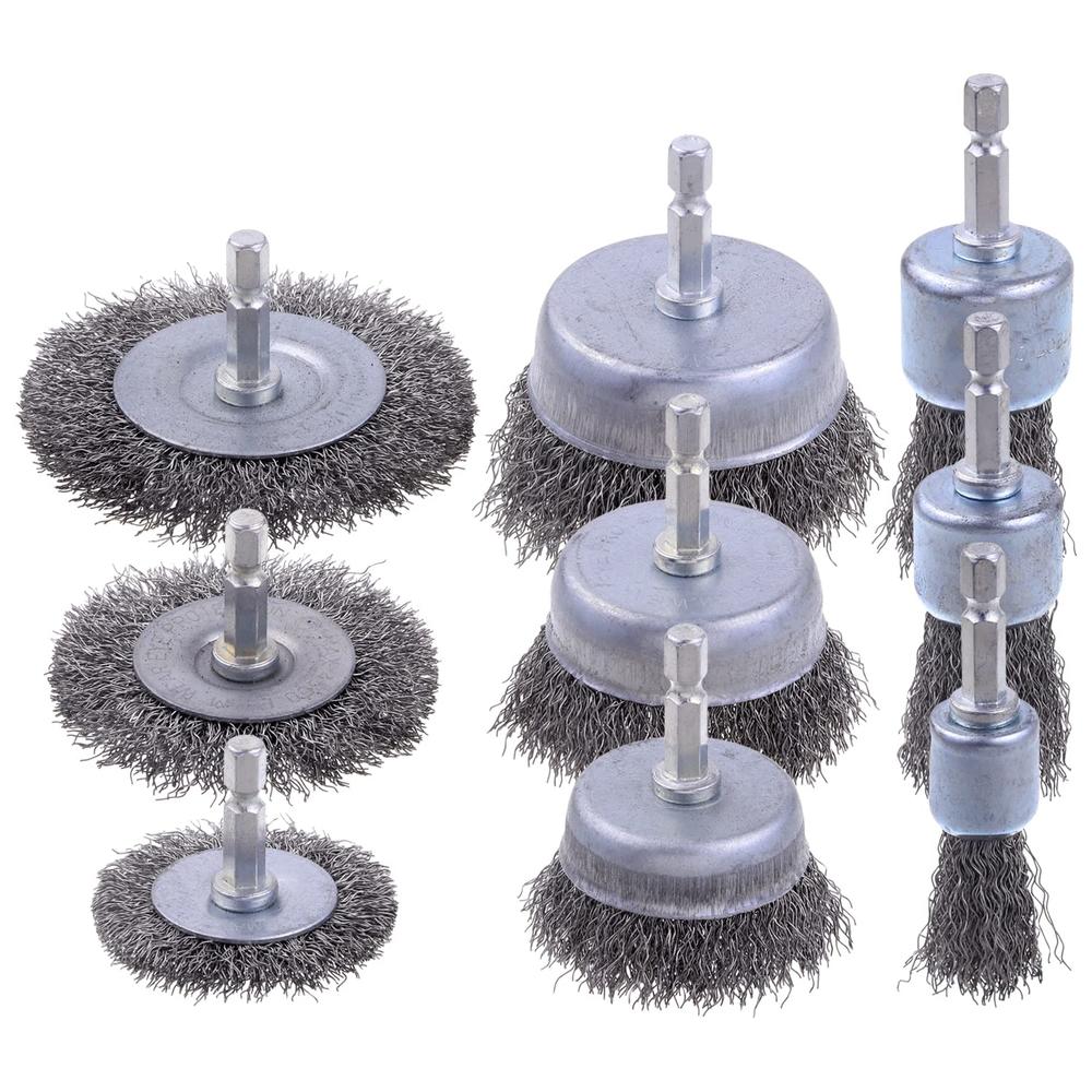 9pieces Wire Brush For Metal Drill Circular Grinder With 1/4 Inch Shank  Brush Kit For Rust/corrosion/paint Removal