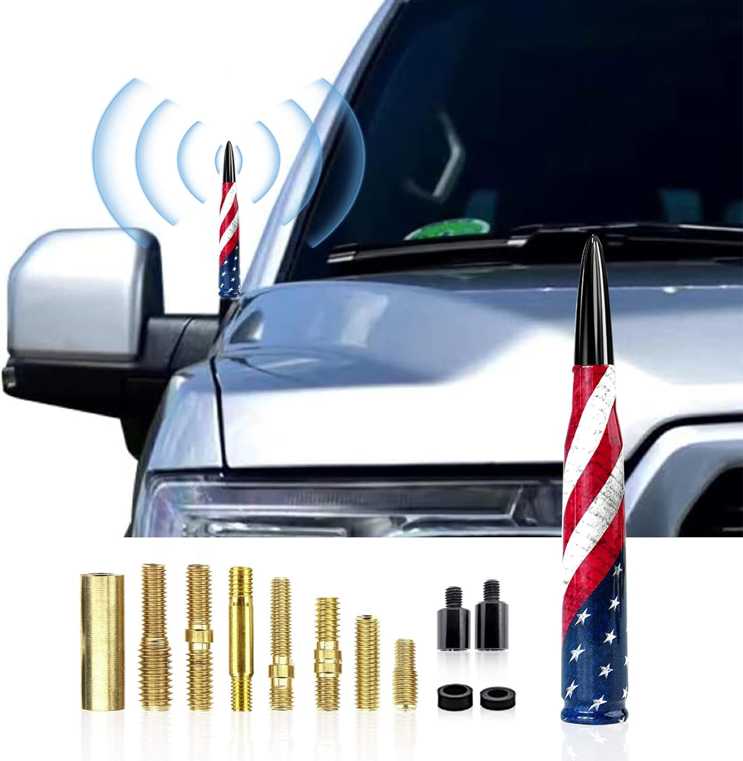 Ajxn 1 PC Car Truck Bullet Antenna American Flag Design Compatible with F150 F250 F350 Super Chevrolet Duty Raptor Dodge Ram 1500 25