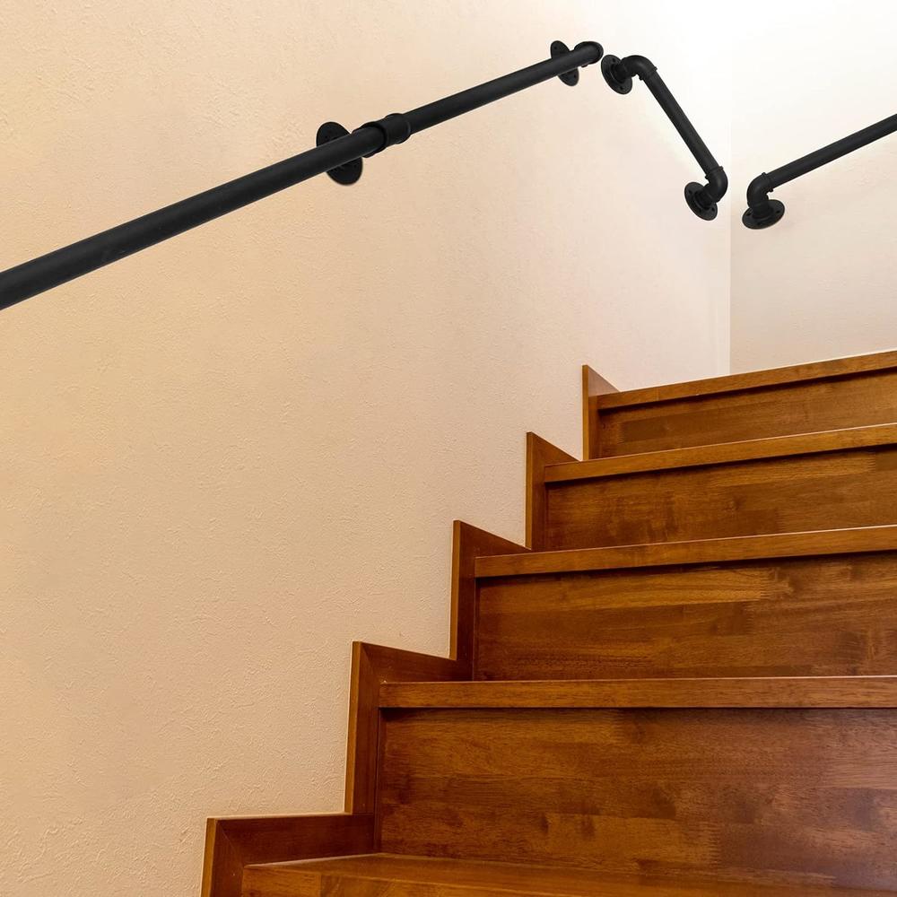 HouseAid 14FT Industrial Pipe Wall Handrail, Farmhouse Stairway Railing with 1-1/4 Inch Diameter Pipe, Vintage Style Stairs Handrail, Wa