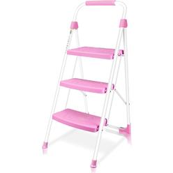 TOOLITIN 3 Step Ladder, Portable Folding Step Stool with Wide Anti-Slip Pedal, 500lbs Sturdy Steel Ladder, Convenient Handgrip, 