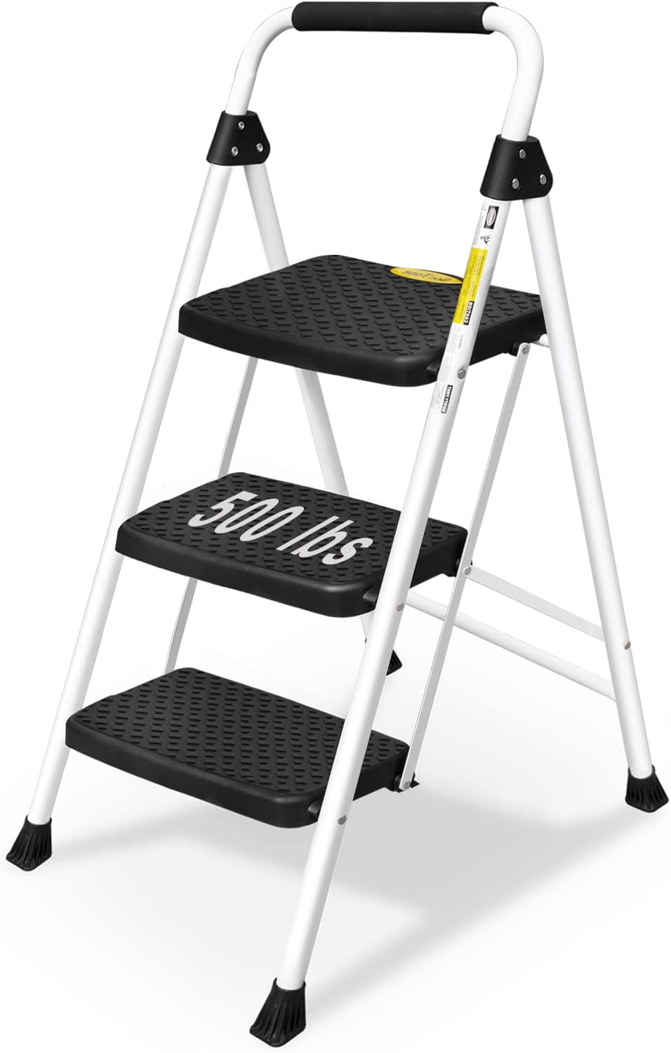 HBTower 3 Step Ladder, Folding Step Stool with Unique Snap-Lock Design, 500 lb. Capacity Sturdy Steel Ladder, Lightweight, Portable Ste