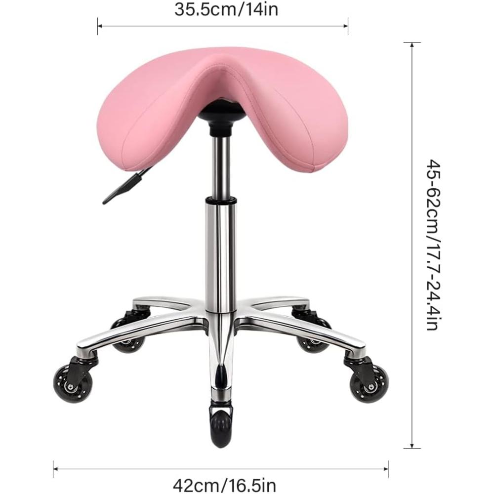 WKWKER Heavy Duty Saddle Rolling Stool with Wheels Hydraulic Swivel Adjustable Rolling Stool Ergonomic Thick Leather Seat Stool Chair
