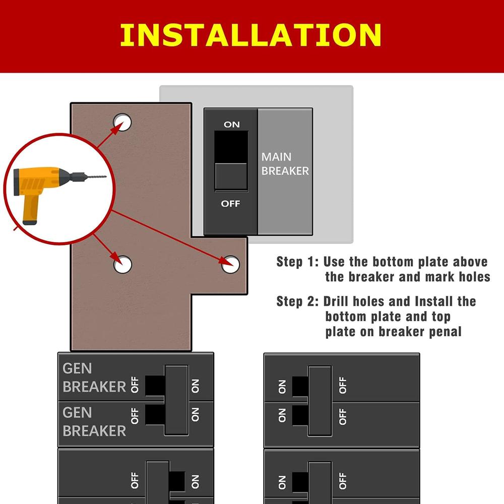 Areisal Generator Interlock Kit compatible with GE General Electeric breaker panels with single vertical throw main, 2 1/2 inch Spacing