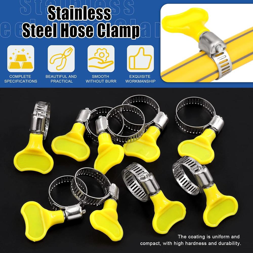 Glarks 20Pcs Adjustable 16-25MM Range Hose Clamps Set Key-Type Stainless Steel Worm Gear Hose Clamp with Plastic Handle for Water Pipe