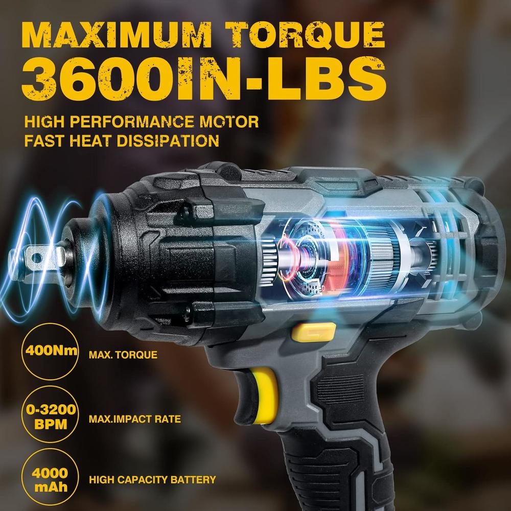Rida Cordless Impact Wrench Kit 1/2" Impact Gun 20V Impact Driver 5 Torque Options w/Max Torque 300 Ft-lbs (400N.m) 4.0Ah Li-io
