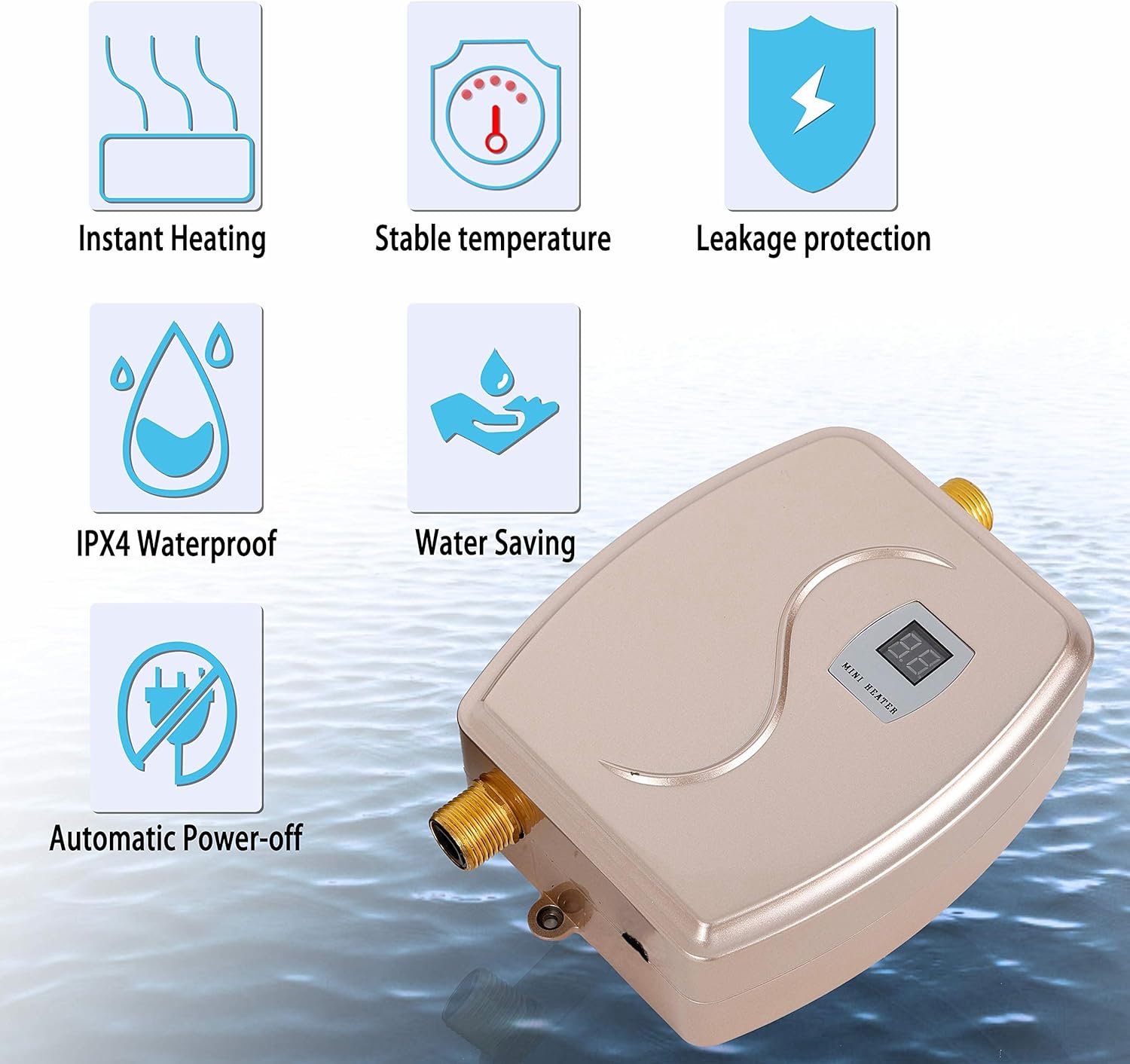 SHIOUCY Mini Electric Tankless Water Heater - 110V Small Instant Hot Water Heater,Under Sink Plug in Water Heaters on Demand with LCD D