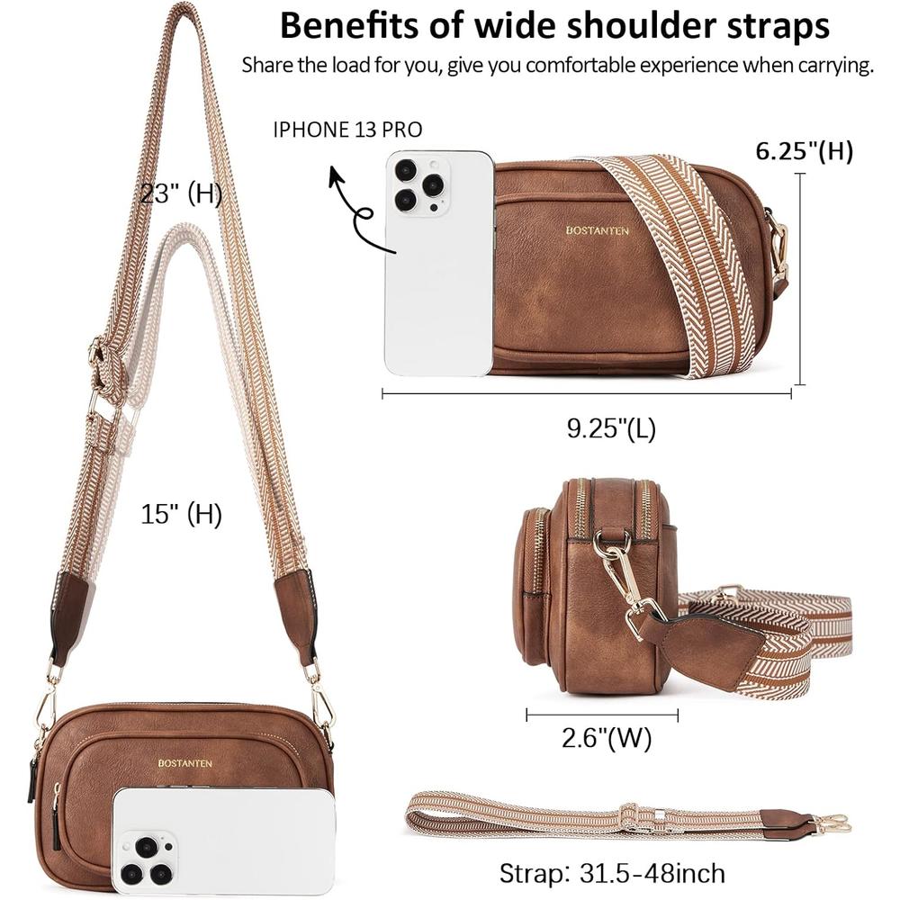 Generic BOSTANTEN Crossbody Bags for Women Leather Cell Phone Purse Shoulder Handbags with Wide Strap