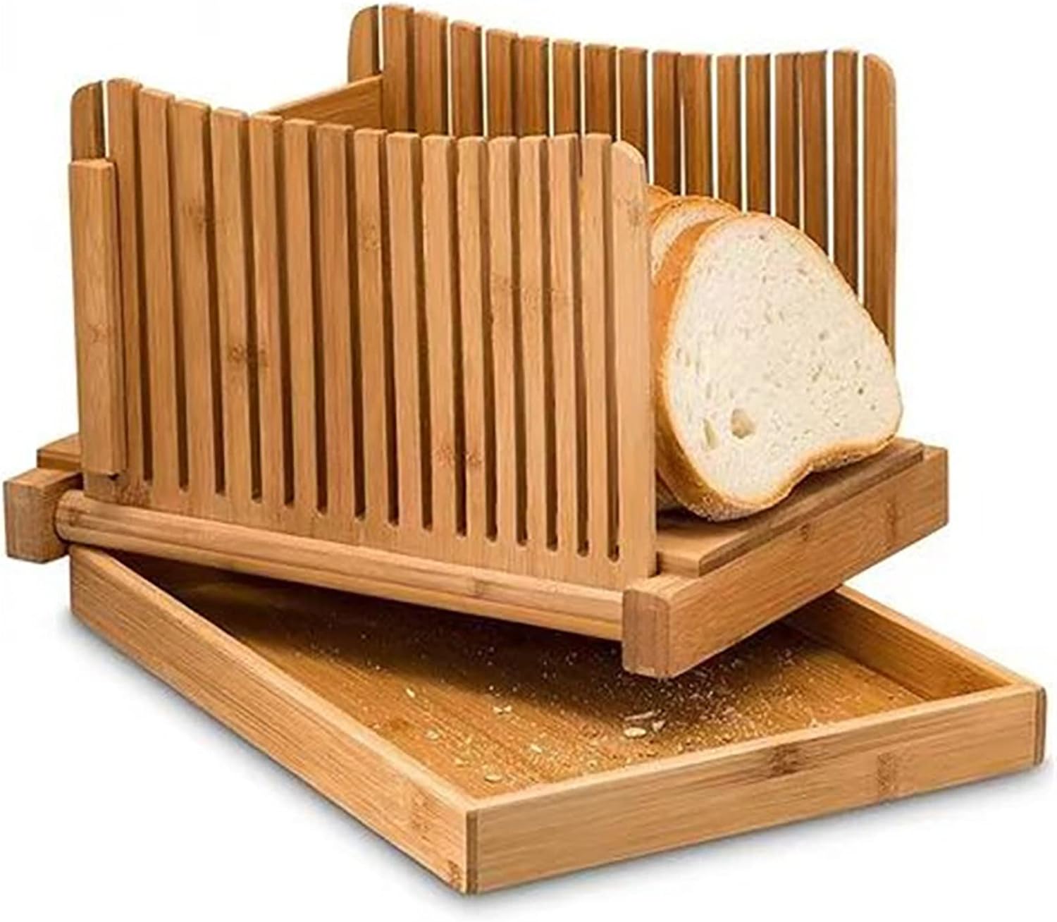 Generic iSH09-M416830mn Foldable Bread Slicer For Homemade Bread Loaf,Bamboo  Bread Slicer Compact Cutting Guide With Crumb Tray, Homemade Bread, Cake