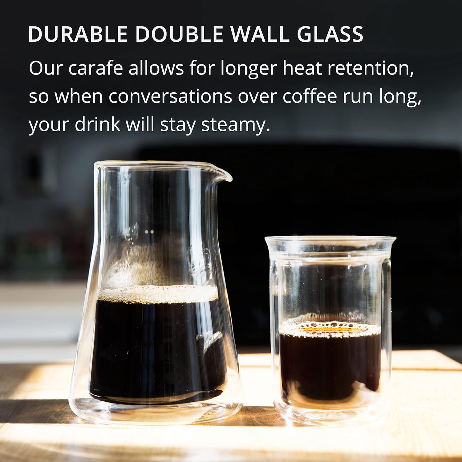 Fellowes Stagg Double Wall Coffee Carafe - Vessel for Pour Over Manual Coffee Maker, Handblown Borosilicate Glass Decanter, 20 oz Clear