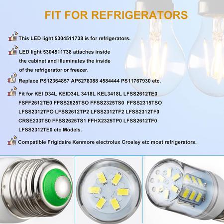 Generic iSH09-M416328mn Saiyugty 5304511738 PS12364857 AP6278388 3.5w  Refrigerator Light Bulb Compatible with Frigidaire Electrolux Kei D34l  Refrigerat