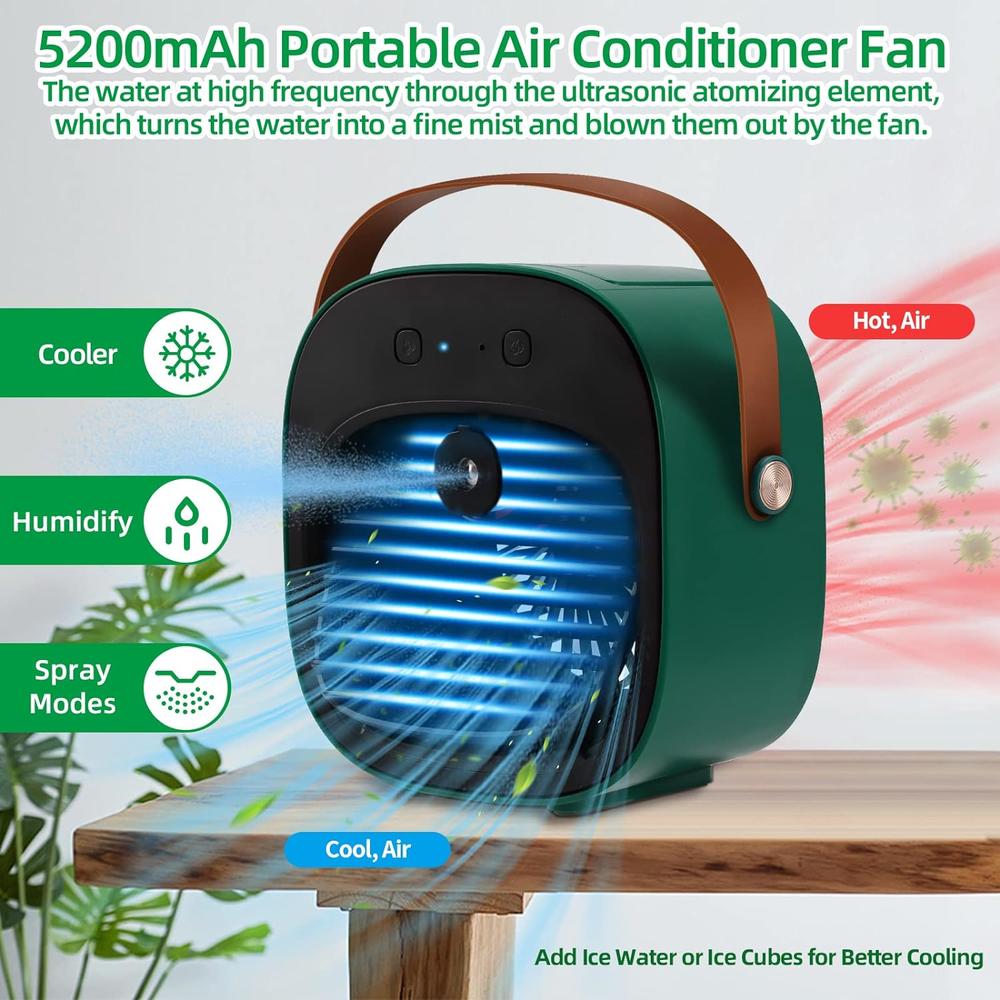 VEEST Portable Air Conditioners, 5200mAh Rechargeable Mini Air Conditioner Duration 5-10 hrs, Personal Air Cooler with 3 Speeds, Smal