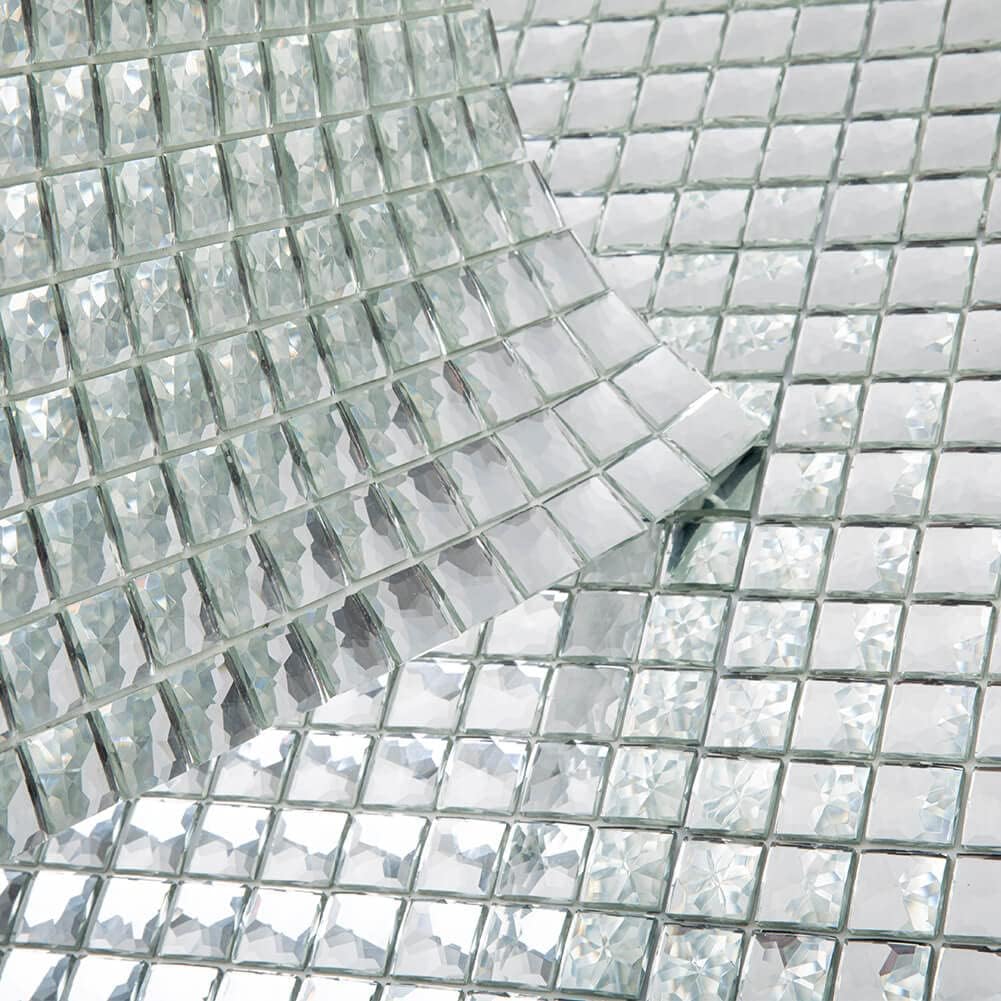 Generic Soulscrafts 4/5" Peel and Stick Beveled Crystal Mirror Glass Mosaic Tiles Silver for Kitchen Backsplash Bathroom (17-Face,
