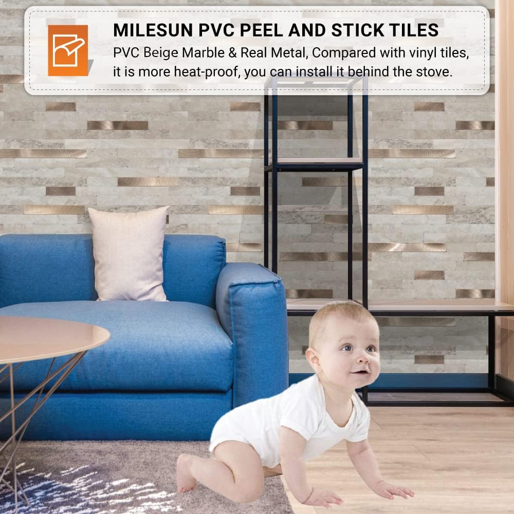 Generic MileSun 10 Sheets Peel and Stick PVC Backsplash Mosaic Tile, 10.5 Inch x 11.5 Inch Stick on Tiles for Backsplash Kitchen, Bathr