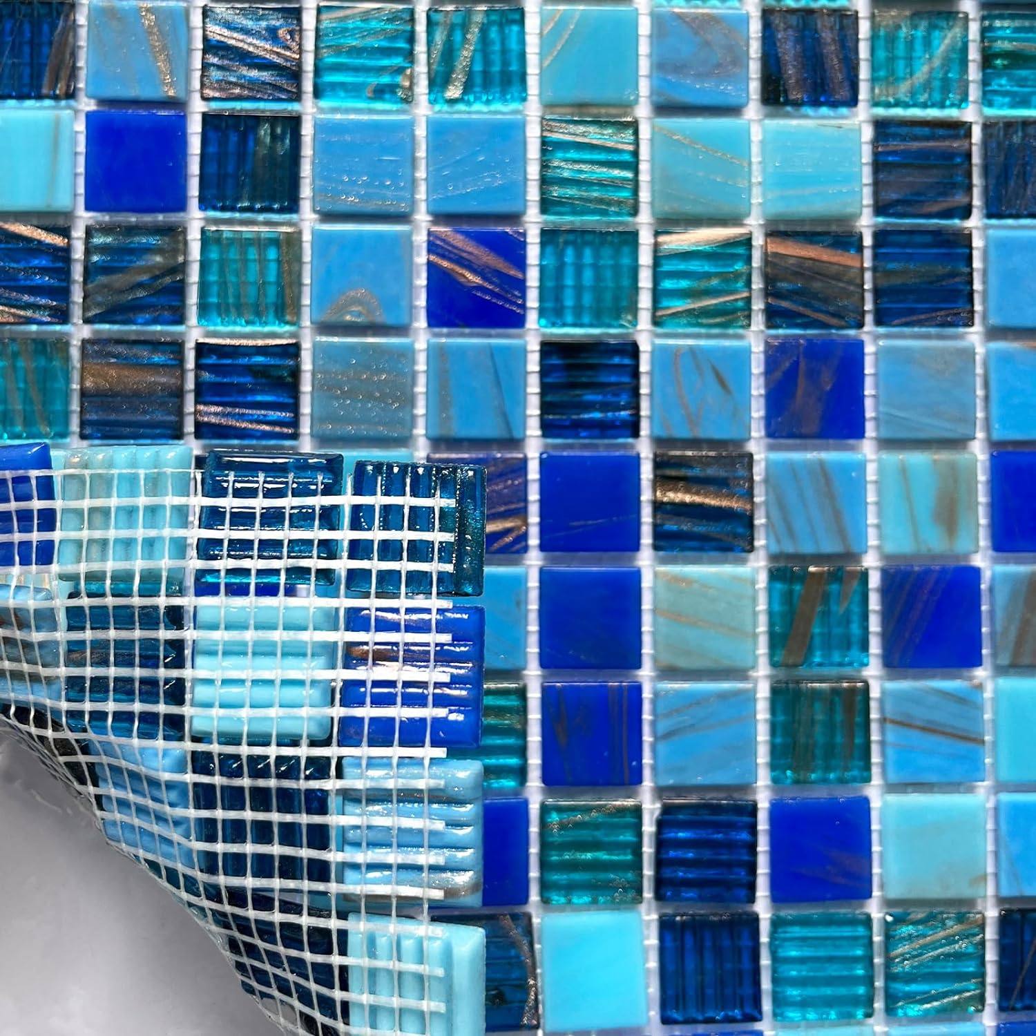 LSDECO 1"x1" Blue Blend Glass Mosaic Tiles for Swimming Pool Kitchen Backsplash Bathroom Wall (Cobalt Blue Blend, 1 Sq.Ft)