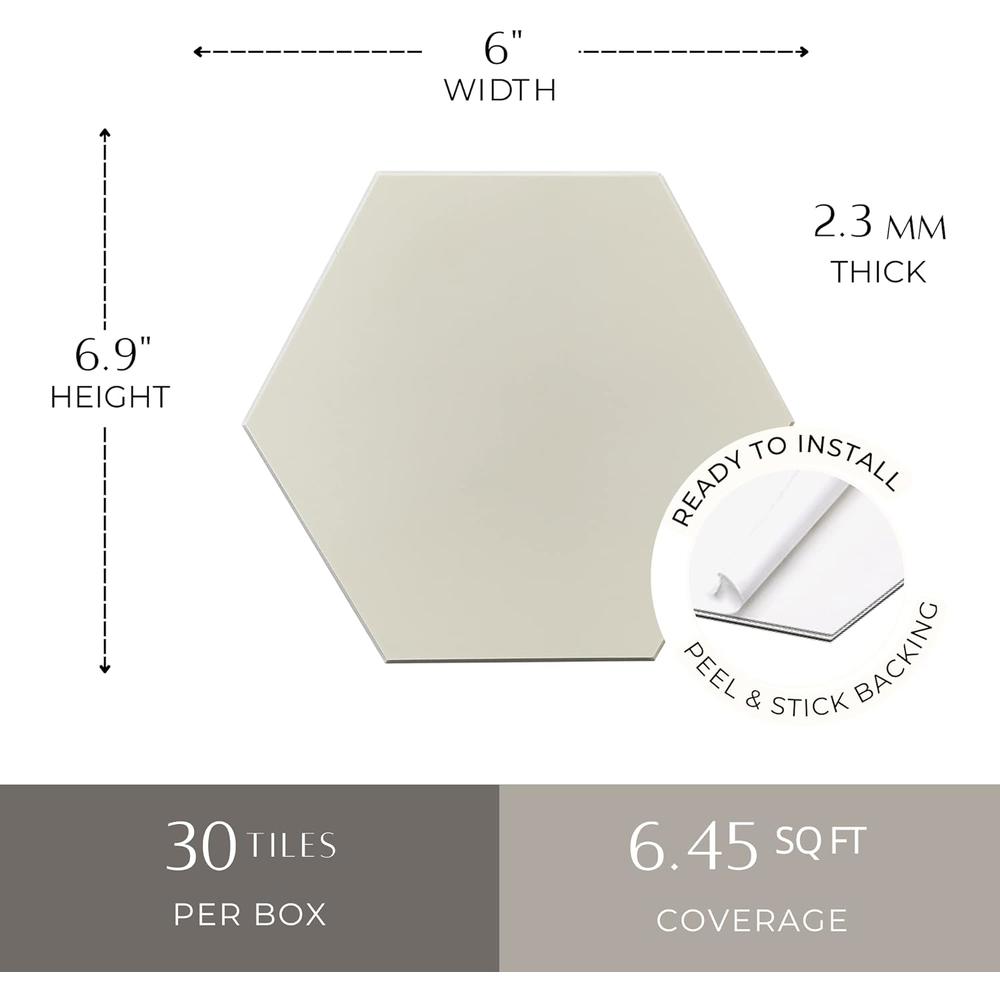 Avant Decor | 30 Tiles | Stone Composite Hexagon Solid Color | Peel and Stick Kitchen Backsplash Tiles | Stick On Wall Tiles | Easy DIY Ins