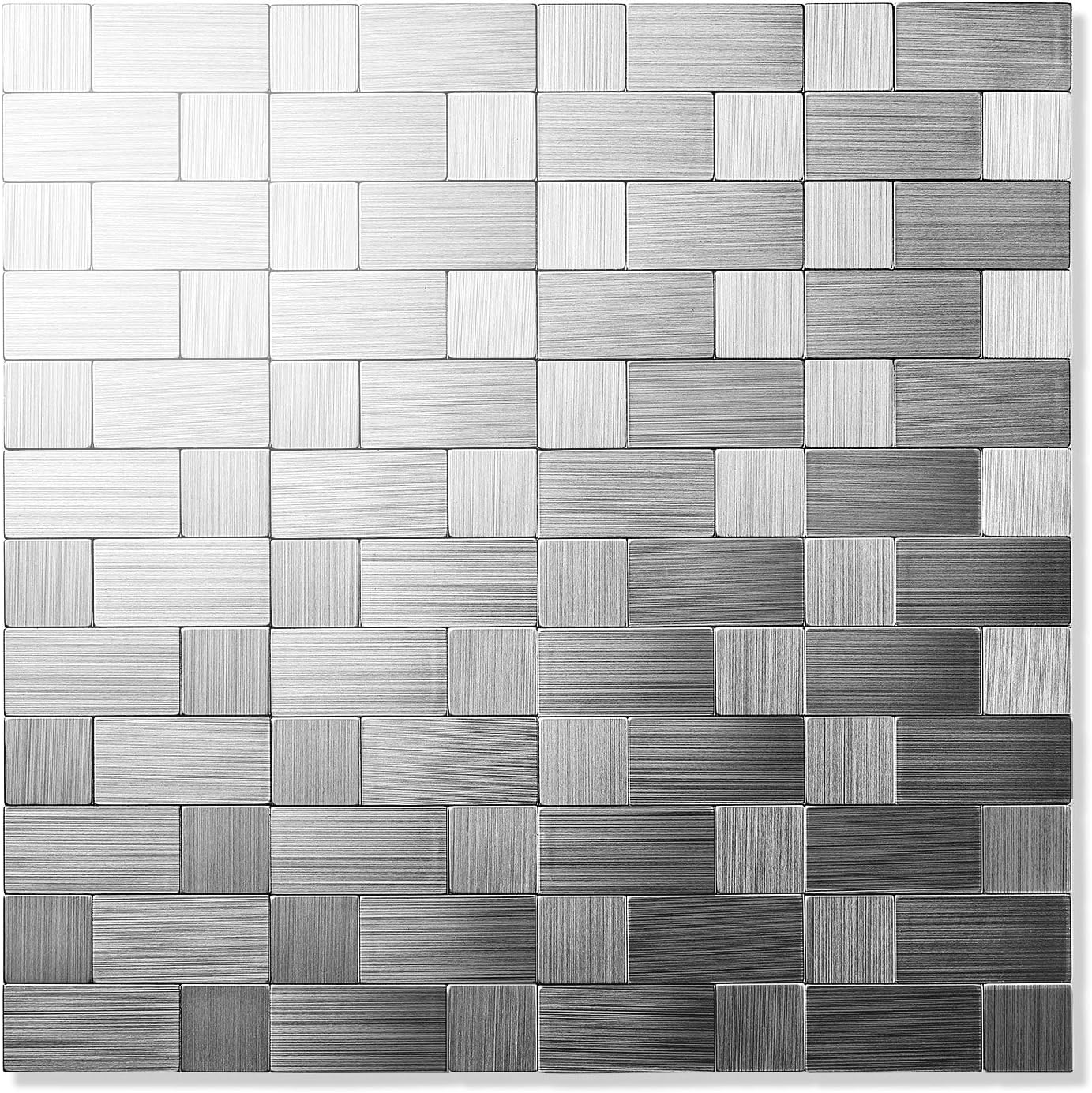 Yipscazo 10-Sheets Peel and Stick Backsplash for Kitchen, Stick on Stainless Steel Backsplash Metal Tiles for Kitchen Walls (12''x12'')