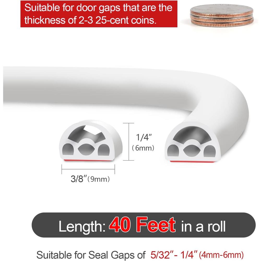 Generic [New Upgrade] 40 Feet Silicone Door Weather Stripping Door Seal Strip for Doors