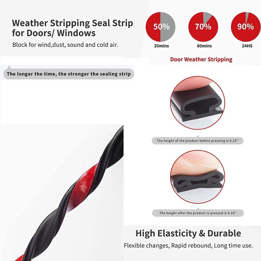 Generic Black Rubber Weather Stripping Door Seal Strip, D Shape Door Rubber Weather Seal Strip, Self-Adhesive Door Weatherstripping Sou